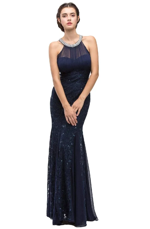 Plus size dresses for formal events look elegant -Eureka Fashion - 5030 Halter Neck Lace Trumpet Dress