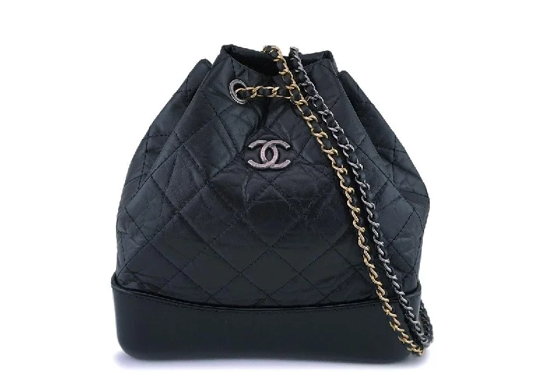 Reflective strip backpack for nighttime safety use -Pristine Chanel Black Small Gabrielle Backpack Bag