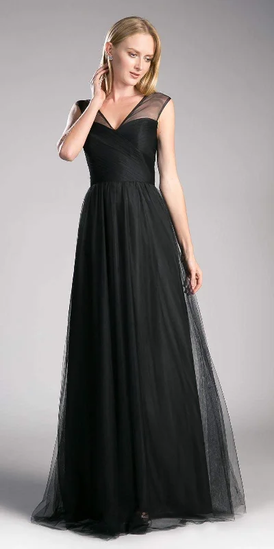 Plus size dresses for rainy days stay practical -Cinderella Divine - ET320 Sleeveless Pleated Top Tulle A Line Gown