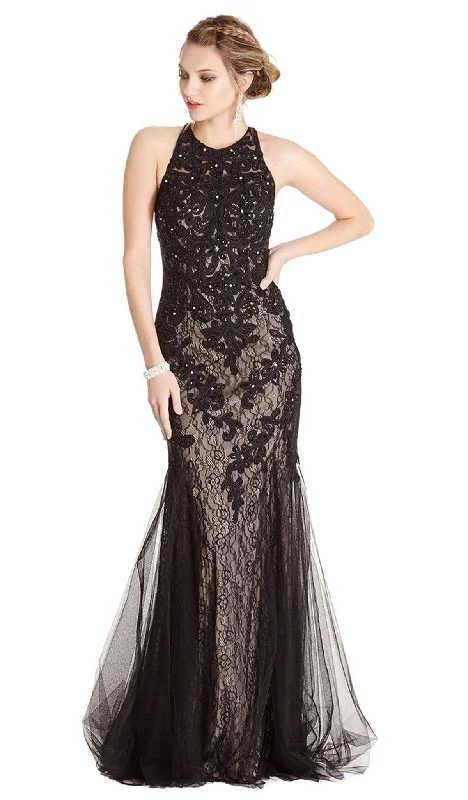 Plus size dresses with A-line cuts flatter curves -Aspeed Design - Jewel Embroidered Halter Trumpet Evening Dress