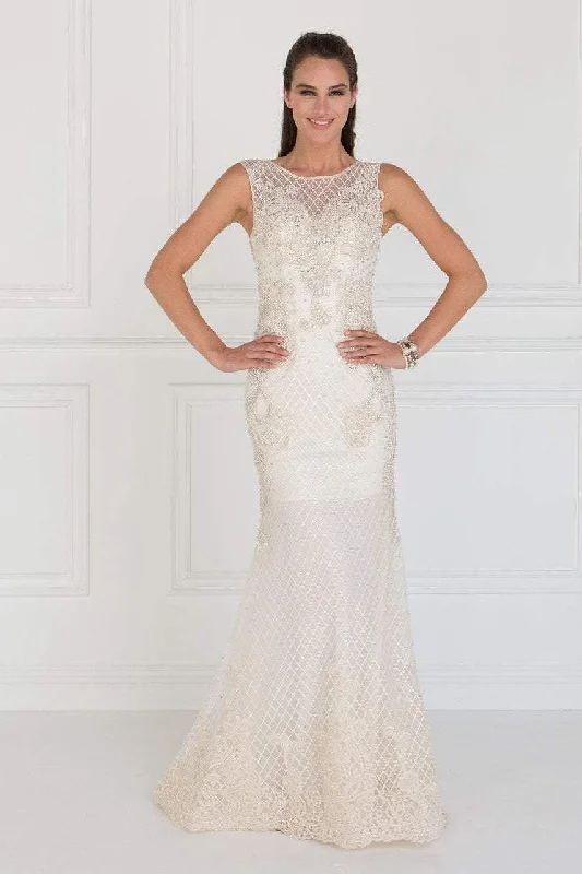 Plus size dresses for celebrations shine with style -Elizabeth K Bridal - GL1536 Embellished Sheer Bateau Sheath Dress