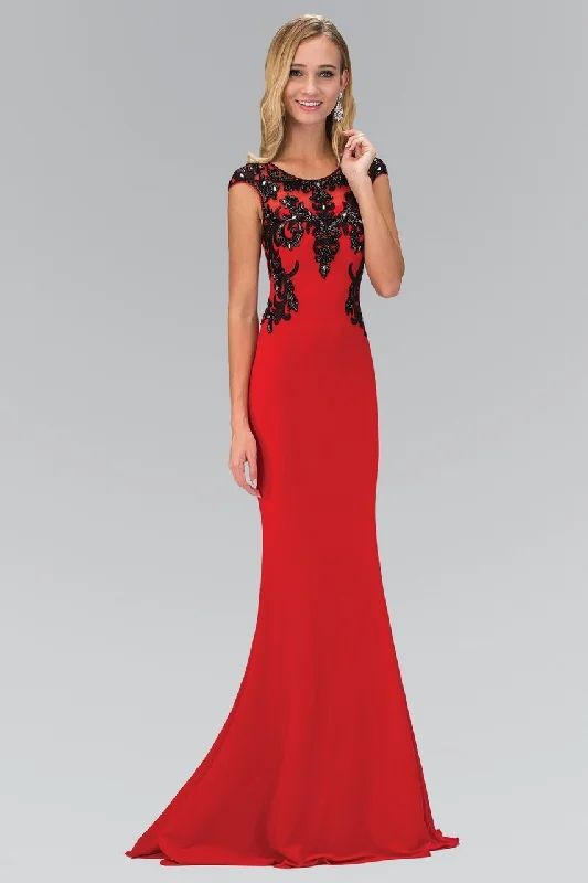 Plus size dresses with bold cuts make statements -Elizabeth K - GL1380 Embellished Scoop Neck Jersey Gown