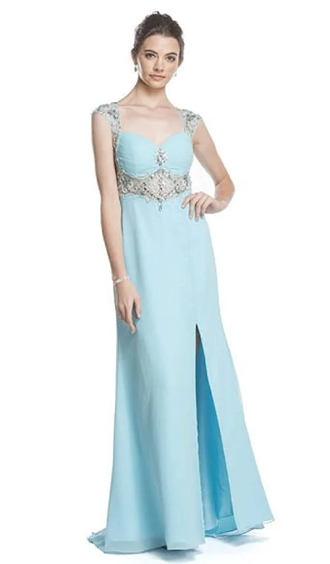 Plus size dresses with tough fabrics age well -Aspeed Design - Sheer Embellished Evening Gown with Slit