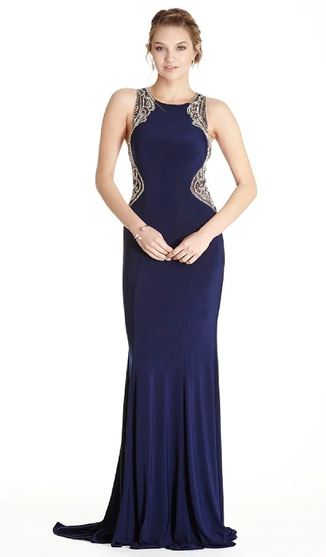 Plus size dresses with unique necklines add flair -Aspeed Design - Embellished Jewel Neck Sheath Evening Dress