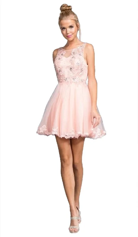 Plus size dresses with sleek finishes stay polished -Aspeed Design - Floral Applique A-line Homecoming Dress