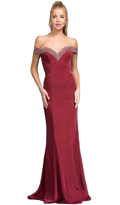 Plus size dresses with vibrant shades feel fun -Aspeed Design - Rhinestone Accented Prom Sheath Dress