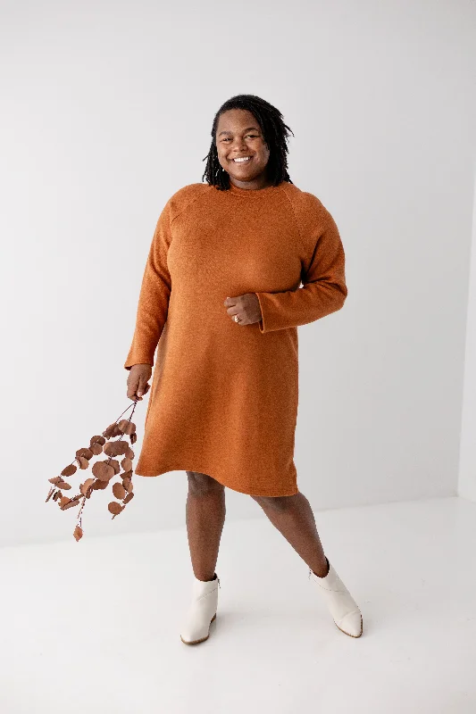 Plus size dresses with unique necklines add flair -Plus 'Maribel' Mock Neck Sweater Dress in Camel FINAL SALE