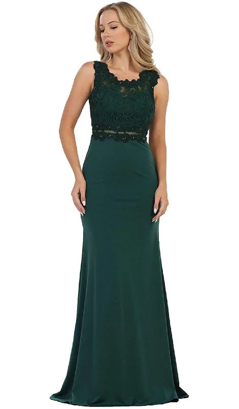 Plus size dresses featuring vibrant colors lift moods -May Queen - Lace Bodice Illusion Paneled Sheath Evening Gown