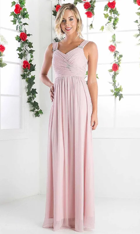 Plus size dresses with matte finishes stay subtle -Cinderella Divine - 3984 V-Neck Ruched Bodice Chiffon A-Line Gown