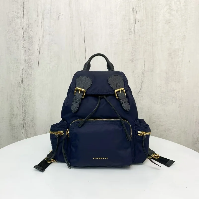 Professional backpack for corporate office essentials -Burberry Blue Nylon Leather Trim Backpack Medium