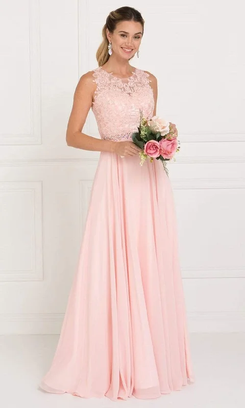 Plus size dresses for elegant dinners glow softly -Elizabeth K - GL2417 Illusion Jewel Embellished Lace A-Line Gown