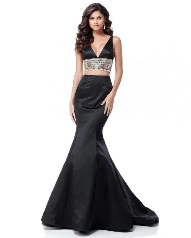 Plus size dresses with long sleeves cover comfortably -Sherri Hill - 51711 Two Piece Plunging V-Neck Mermaid Dress