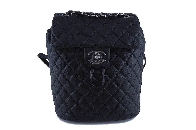 Compact backpack with side water bottle holders -New 17S Chanel Black Classic Quilted Urban Spirit Backpack Bag RHW