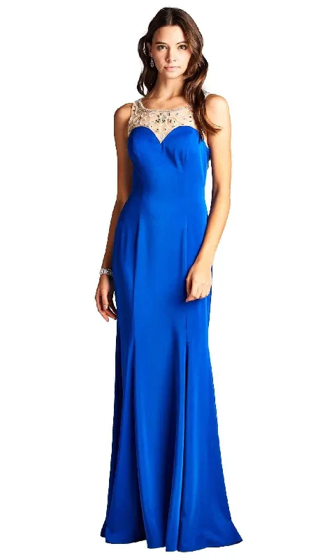 Plus size dresses with adjustable straps fit well -Aspeed Design - Bejeweled Illusion Bateau Sheath Prom Dress