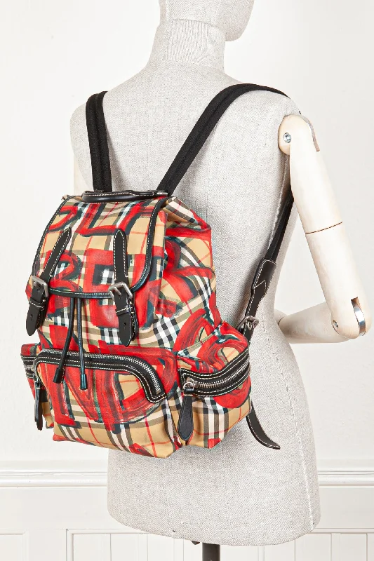 Stylish leather backpack for urban daily commuting -BURBERRY Graffiti Backpack Nylon Nova Check