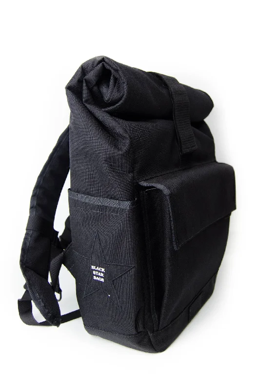 Heavy-duty canvas backpack for tough work environments -Black Roll Top Backpack With Silver Lining