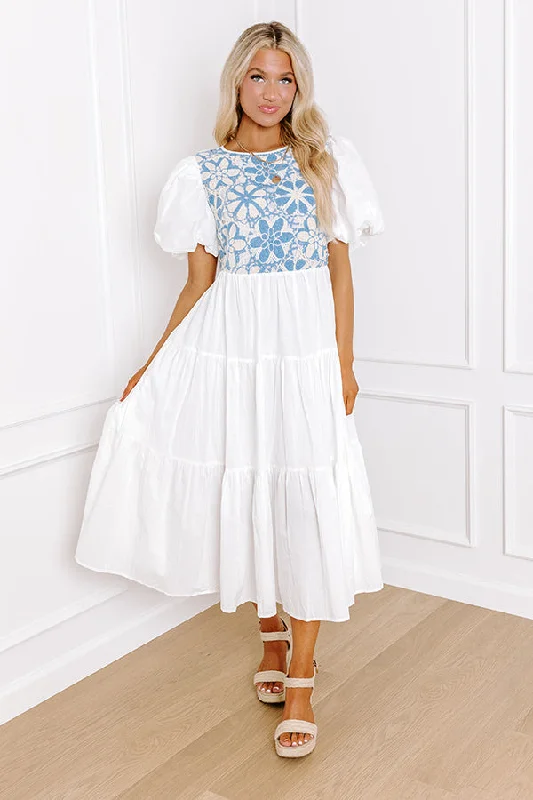 Plus size dresses featuring lace details feel romantic -Southern Smiles Crochet Midi in Sky Blue