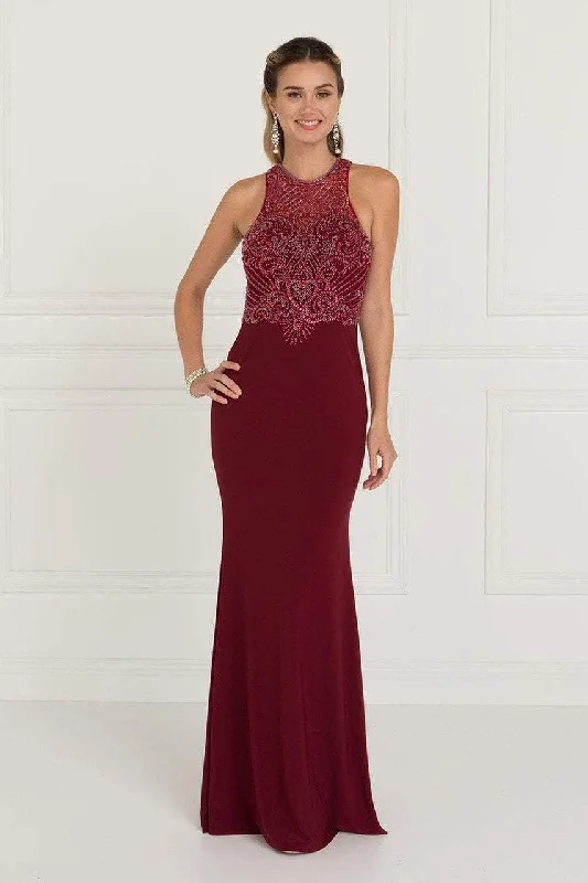 Plus size dresses with unique cuts stand apart -Elizabeth K - GL1507 Illusion Tonal Beaded Jersey Sheath Gown