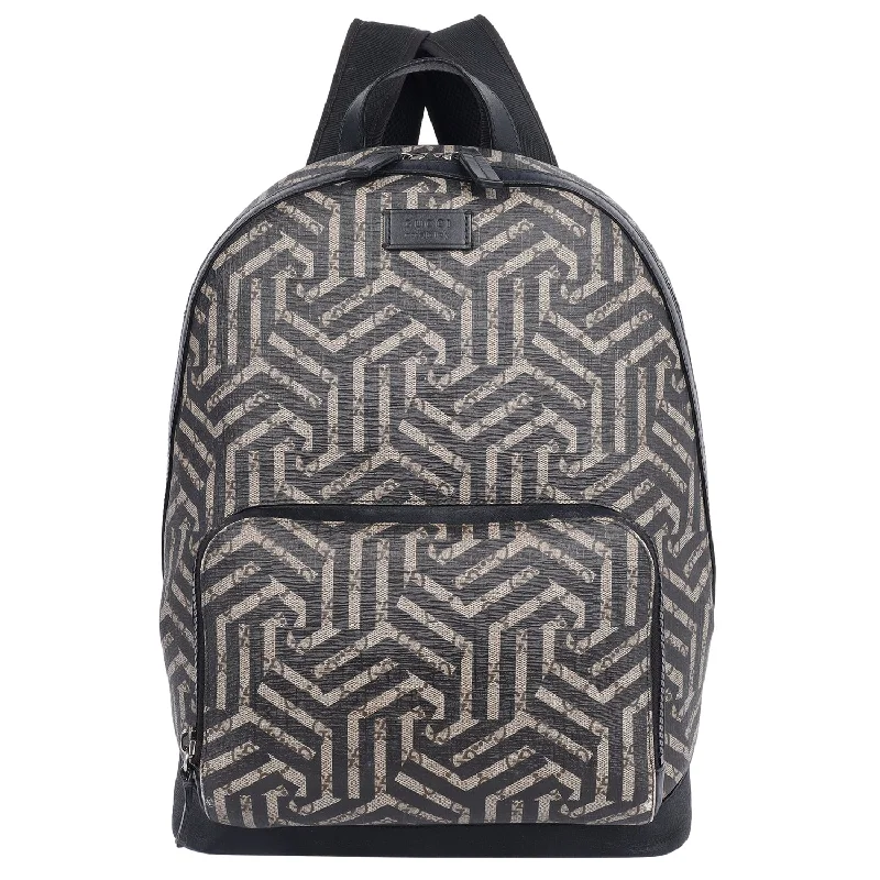 Lightweight hiking backpack for long mountain trails -GG Supreme Monogram Caleido Backpack in Black (Authentic Pre-owned)