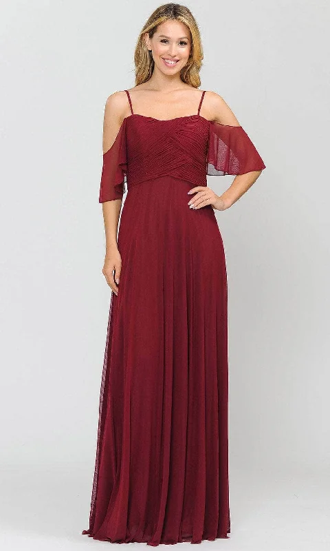 Plus size dresses featuring textured weaves add interest -Poly USA 8552 - Flutter Sleeves Flowy Formal Dress