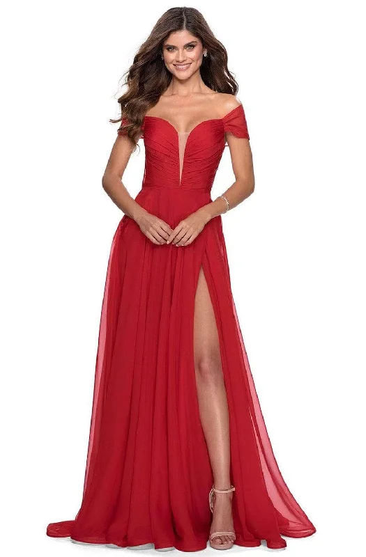 Plus size dresses featuring sequined tops glitter bright -La Femme - Deep Sweetheart A-Line Evening Dress 28546SC