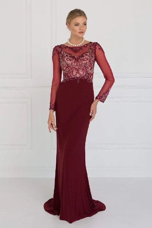 Plus size dresses with flexible fits adapt easily -Elizabeth K - GL1506 Sheer Long Sleeves Sequined Evening Dress