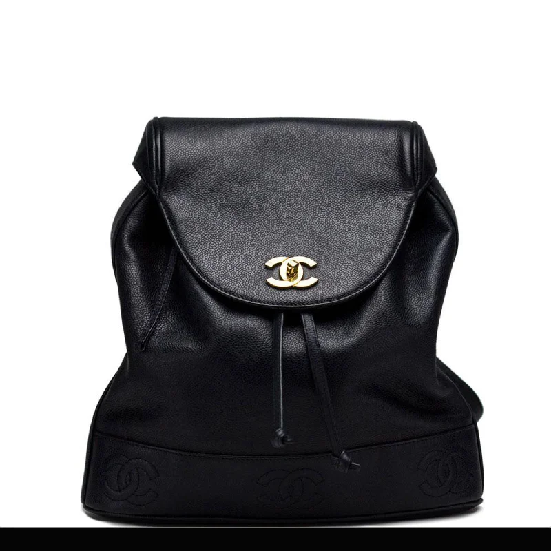 Hydration-compatible backpack for marathon running events -Chanel Dark Navy Blue Caviar Backpack