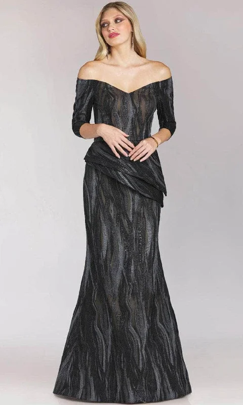 Plus size dresses for festive events shine loud -Feriani Couture 18212 - Off-Shoulder Quarter Trumpet Dress