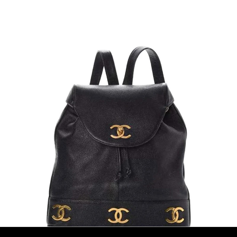 Breathable mesh backpack for hot weather hiking -Chanel Drawstring Vintage 90s Cc Rucksack Black Caviar Leather Backpack