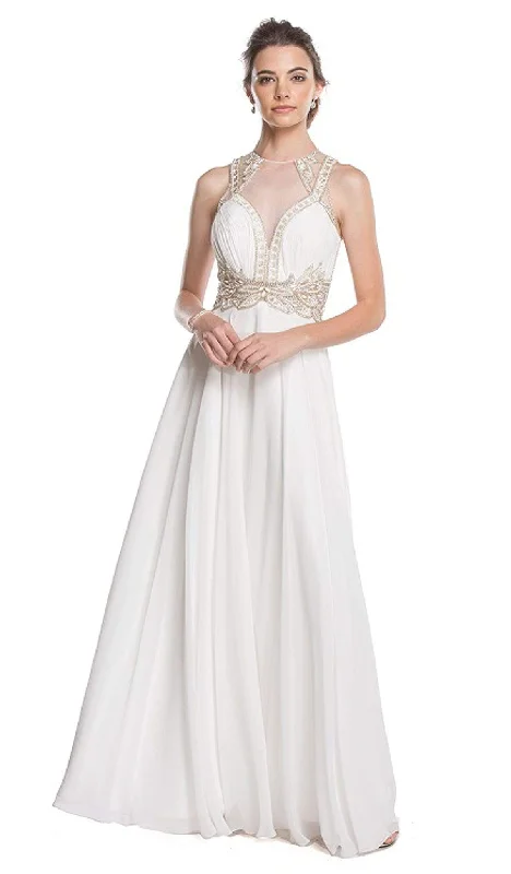 Plus size dresses with sleek silhouettes look sharp -Aspeed Design - Embellished Illusion Jewel A-line Prom Dress