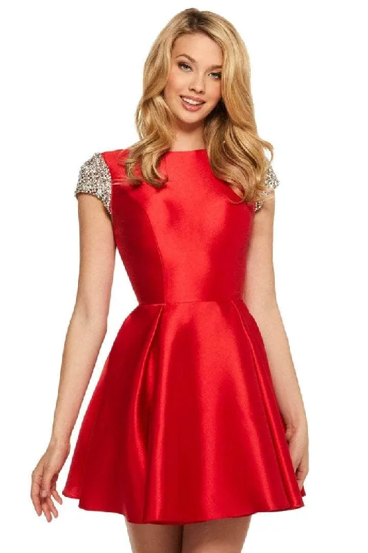 Plus size dresses with breathable layers stay airy -Sherri Hill - 53220 Beaded Cap Sleeves Bateau Neck Short Dress - 1 pc Blush In Size 12 Available