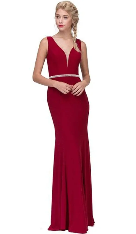 Plus size dresses with side ties cinch nicely -Eureka Fashion - Beaded Plunging V-neck Jersey Evening Dress