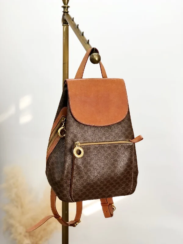 Breathable padded backpack for sweaty summer treks -CELINE Macadam Circle Logo Charm Backpack Brown Vintage idh7rg