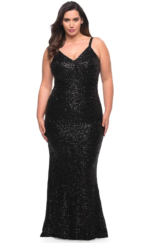 Plus size dresses with matte finishes stay subtle -La Femme 29546 - Shimmering Sleeveless Evening Dress