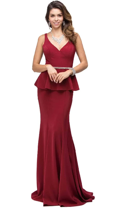 Plus size dresses with matte finishes stay subtle -Dancing Queen - Sleeveless V Neck Peplum Evening Gown 9750