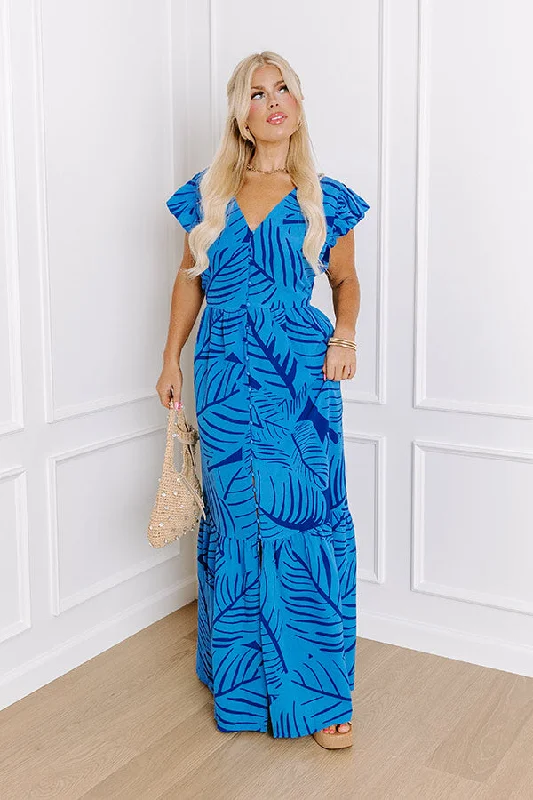 Plus size dresses featuring animal prints feel wild -Front Porch Sippin' Maxi Dress in Blue Curves