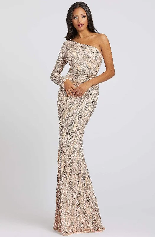 Plus size dresses with hidden support shape secretly -Mac Duggal Prom - 4982M Asymmetrical Long Sleeve Simple Prom Gown