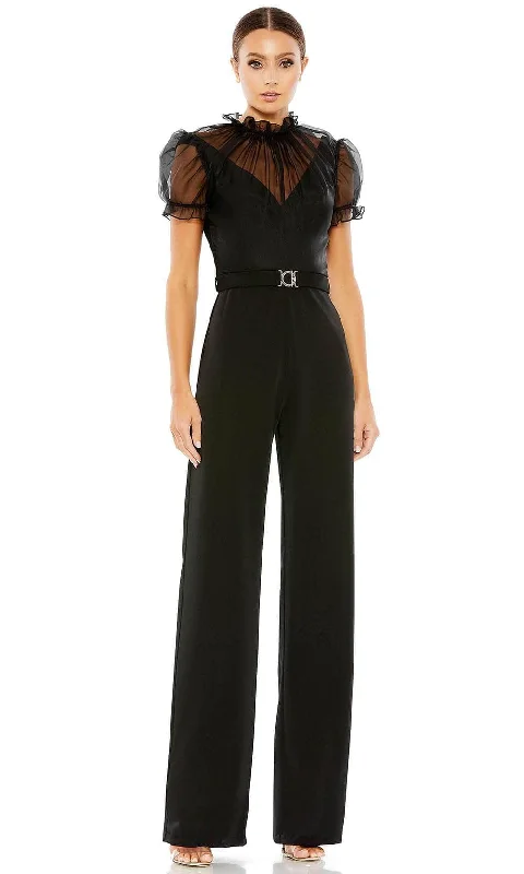 Plus size dresses with sleek finishes stay polished -Ieena Duggal 26621 - Sheer Yoke Jumpsuit