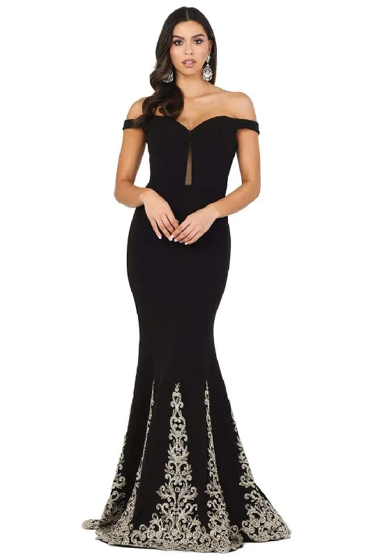 Plus size dresses featuring chevron prints are sharp -Dancing Queen - 4003 Off Shoulder Applique-Accented Mermaid Gown