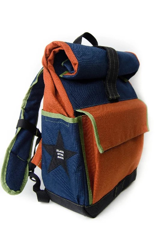 Foldable hiking backpack for ultralight trail use -Rust and Navy Roll Top Backpack