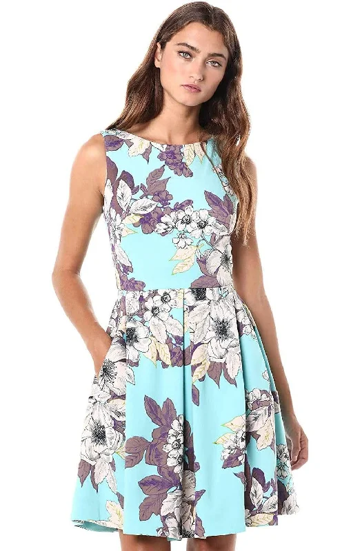 Plus size dresses with vibrant shades feel fun -Taylor - 1308M Floral Print Scuba Pleated A-line Dress