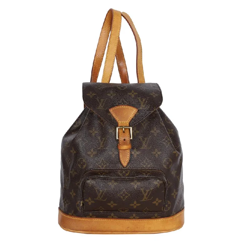 Quilted fabric backpack for chic everyday carry -Monogram Canvas Montsouris Backpack MM Brown (Authentic Pre-Owned)