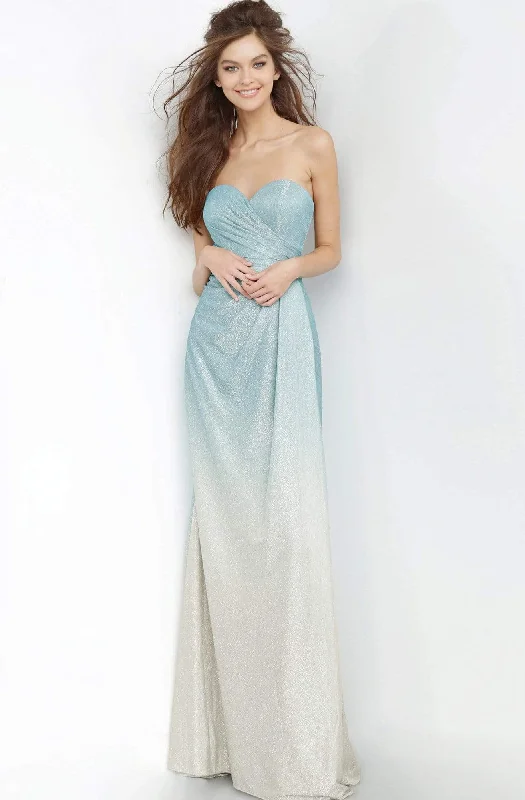 Plus size dresses with wide belts define waists -JVN by Jovani - JVN01015 Strapless Sweetheart Shimmer Ombre Gown