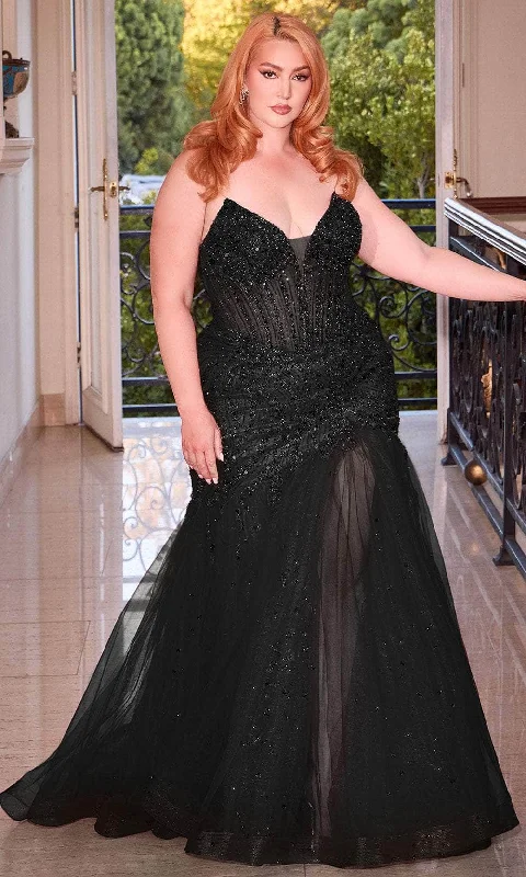 Plus size dresses featuring velvet textures feel plush -Ladivine CD0214C - V-Neck Mermaid Evening Dress