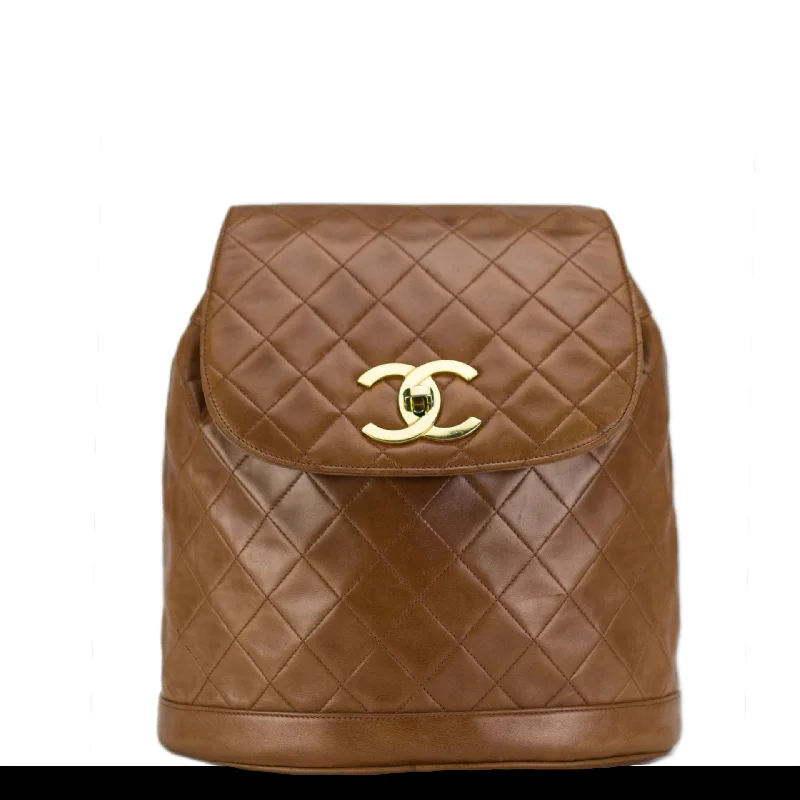 Stylish floral backpack for women’s summer style -Chanel Cognac Lambskin Quilted Vintage Backpack