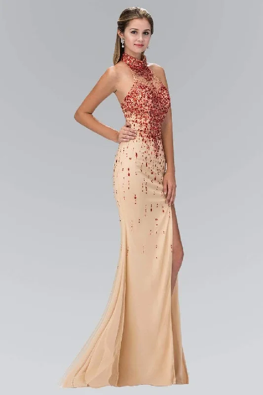 Plus size dresses with classic vibes never age -Elizabeth K - GL2147 Jeweled High Neck Trumpet Gown