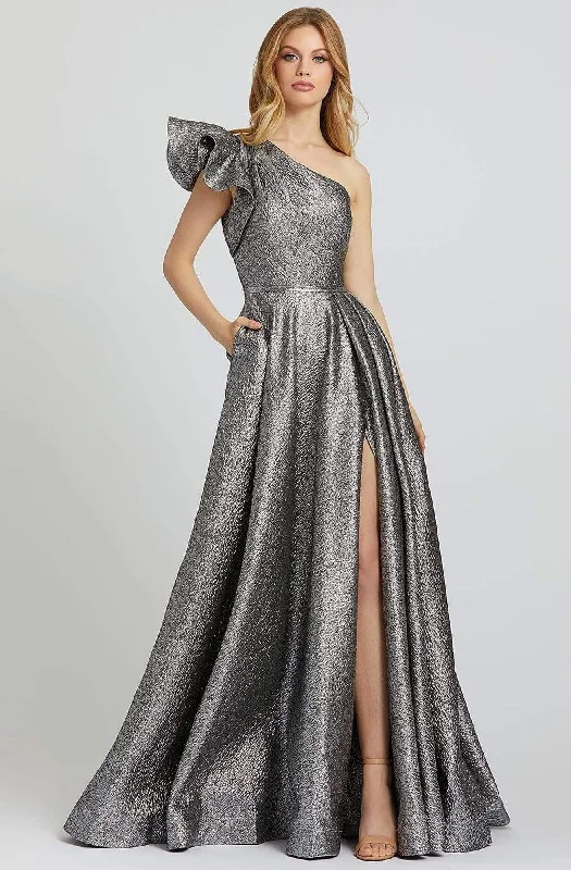 Plus size dresses featuring braided trims are artsy -Mac Duggal Prom - 67297M Ruffled One Shoulder A-line Gown