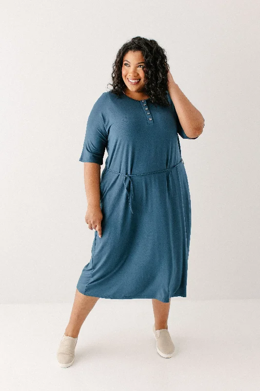 Plus size dresses with fitted bodices shape beautifully -'Rhonda' Nursing Friendly Lounge Dress FINAL SALE