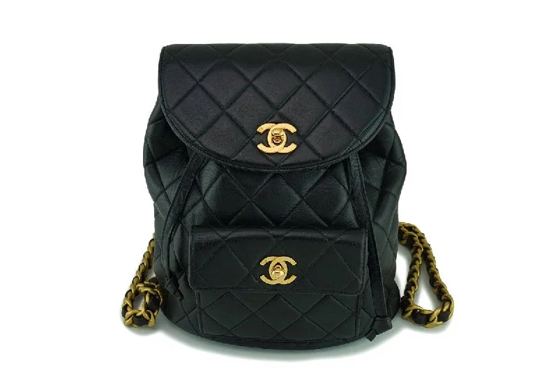 Brightly colored backpack for easy group spotting -Chanel Vintage Black Lambskin Classic Quilted Backpack Bag 24k GHW