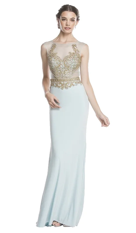 Plus size dresses featuring braided trims are artsy -Aspeed Design - Gilded Illusion Bateau Sheath Prom Dress